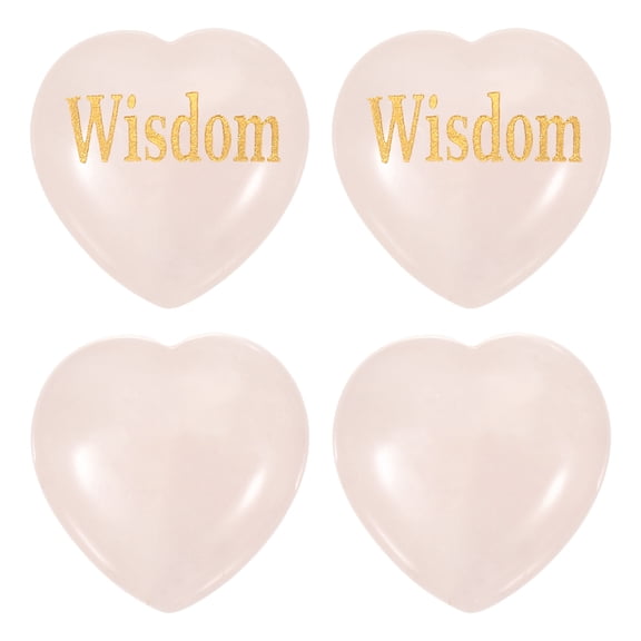 4Pcs Natural Heart Shaped Crystal Stone, 1.2" Love Worry Stone with Inspirational Words, Pocket Rock Anxiety Crystals for Women Stress Gifts Meditation, Pink(Wisdom)