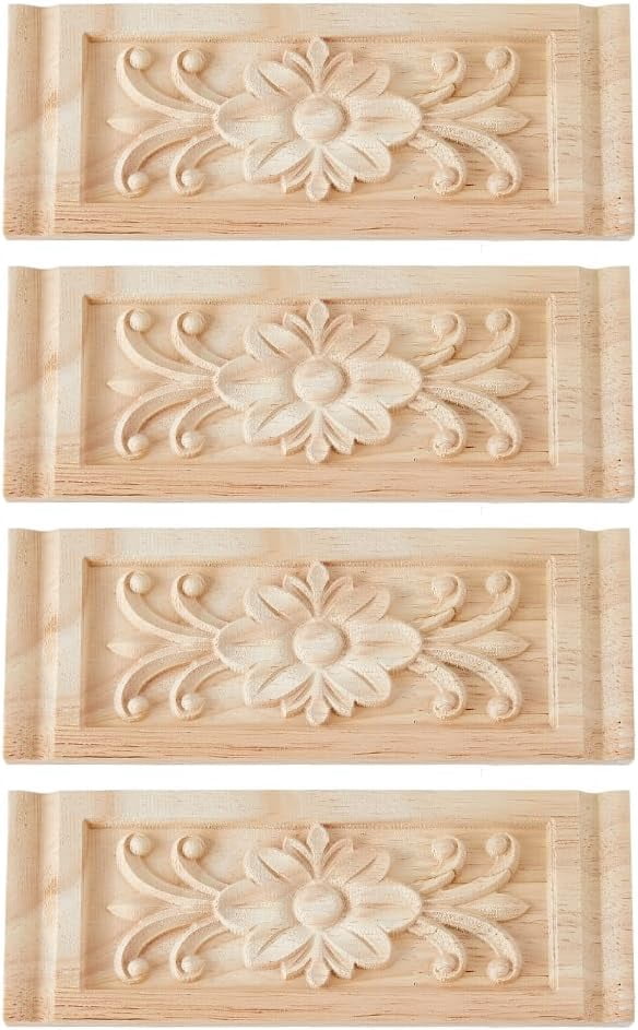 LiQunSweet 20 Pcs Unfinished Wood Cutouts - 4 Styles Flower & Leaf Carved Appliques - DIY Craft Decor For Furniture, Wedding, Home