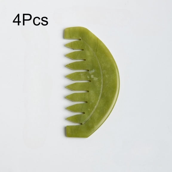 4Pcs Natural Xiuyan Stone Combs for Head Massage - Gua Sha Scalp Scraping Tool. Versatile Handheld Massage Instruments. Green Scalp Massager for Stress and Relaxation