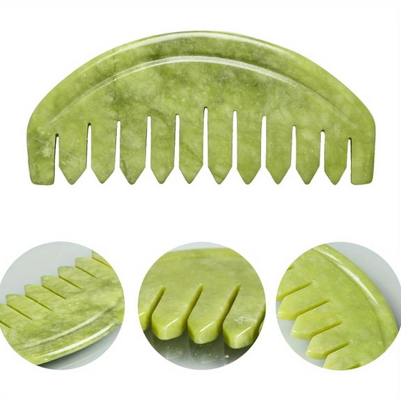 4Pcs Natural Xiuyan Stone Combs for Head Massage - Gua Sha Scalp Scraping Tool. Versatile Handheld Massage Instruments. Green Scalp Massager for Stress and Relaxation