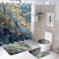4Pcs Nautical Sea Fish Shower Curtain Sets with Rugs, Toilet Lid Cover