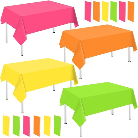 4Pcs Neon Color Plastic Tablecloth Fluorescent Table Cover Waterproof Rectangle Cloth for Party Decoration Supplies, 54 x 108 Inch