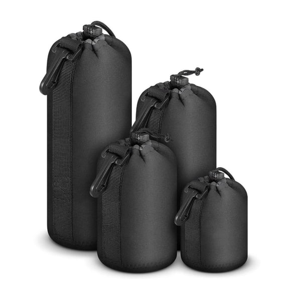 4Pcs Neoprene Waterproof Camera Lens Pouch Bag Video Lens Soft Drawstring Protector Case For Most Digital DSLR Camera