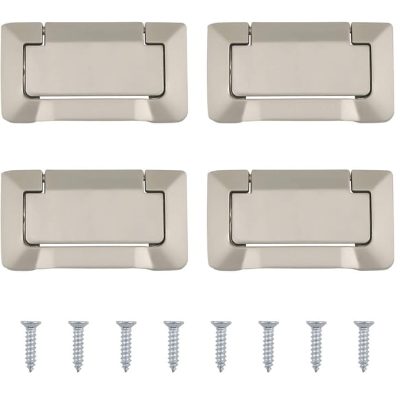4Pcs Nickel Pocket Doors Drawer Handle Flush Ring Pull, Hidden Furniture Handle with Screws, Concealed Zinc Alloy Knobs for Cabinets, Closets, Drawers Nickel