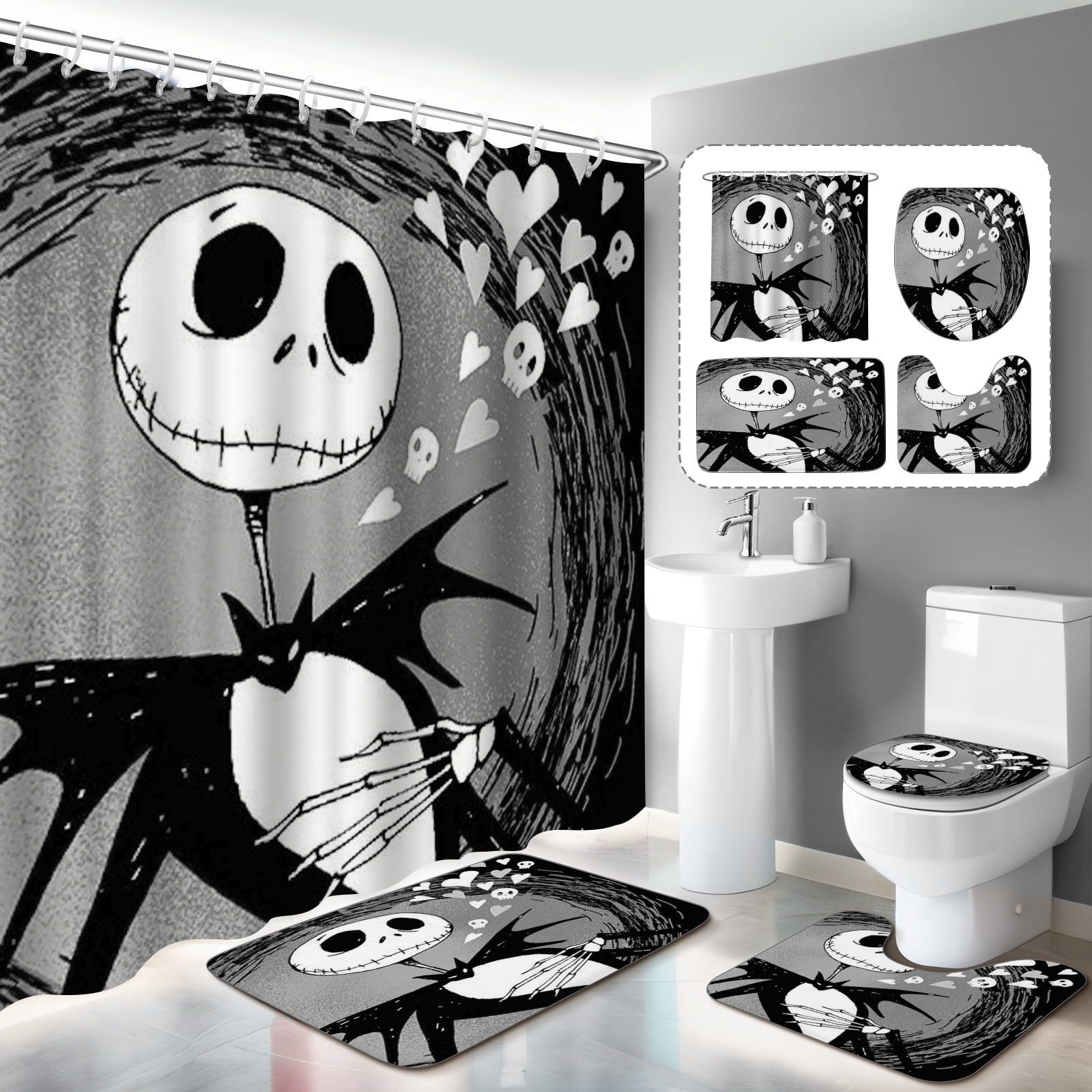 4Pcs Nightmare Before Christmas Bathroom Sets with Shower Curtain and
