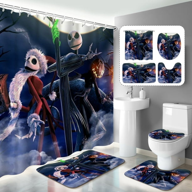 4Pcs Nightmare Before Christmas Shower Curtain Sets with Non Slip Bathroom Rugs Christmas Shower Curtain Non Slip Rugs Toilet Lid Cover and Bath Mat 10 Walmart Business Supplies