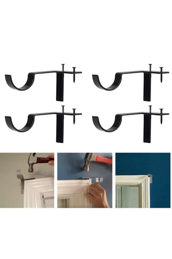 4Pcs No Drill Curtain Rod Brackets,Zinc Alloy Curtain Rod Holder With Screw For Walls(Black)