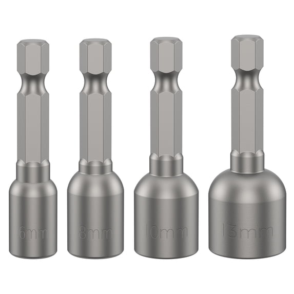 4Pcs Nut Driver Sets 15/64 5/16 3/8 1/2inch Magnetic Nut Driver with 1/4inch Hex Shank Chrome Vanadium Steel Drill Socket Set for Electric Drill