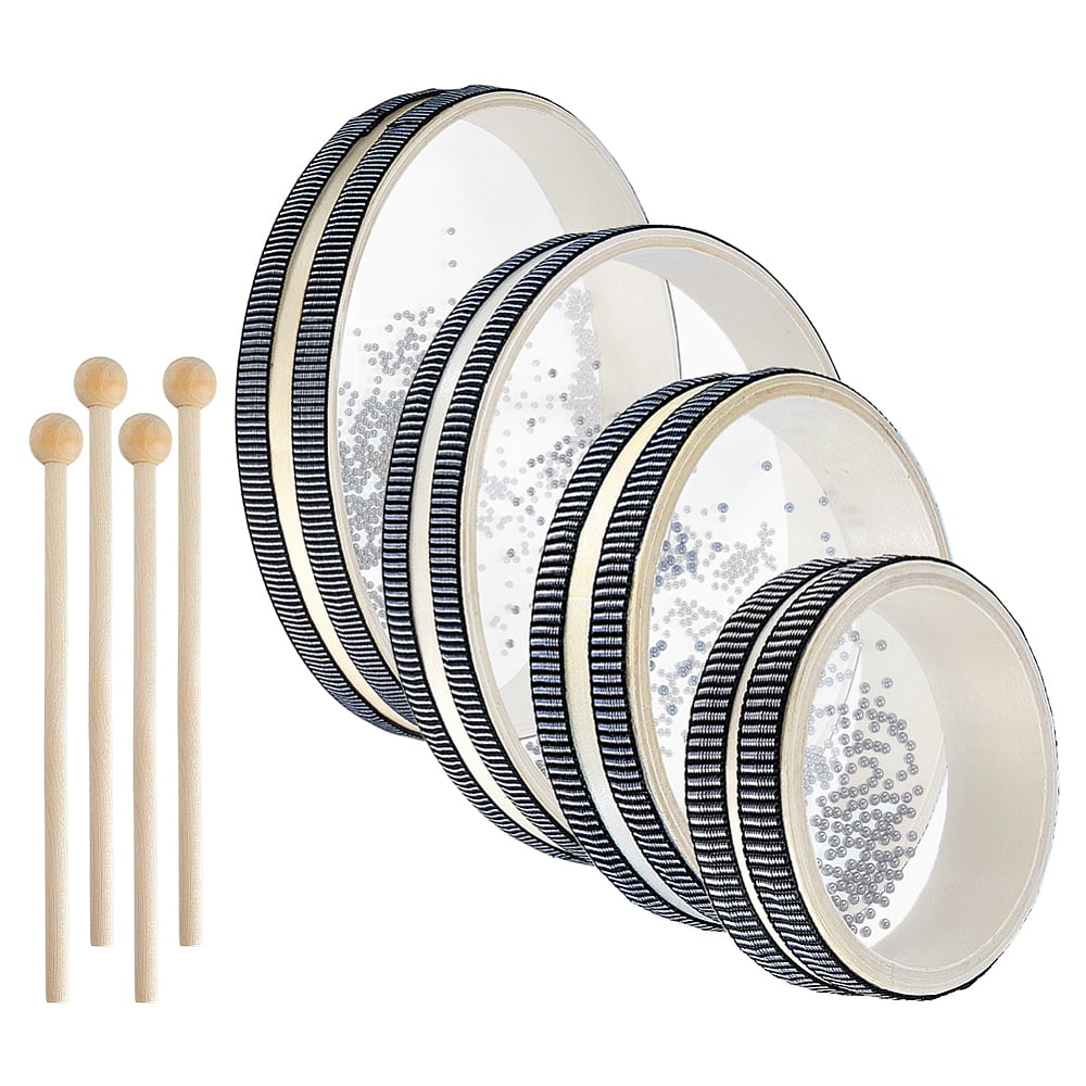 4Pcs Ocean Drums with 4Pcs Wood Drumstick 4/6/8/10 Inch Wave Bead Drums Sea Sound Drum with Wave Beads Sea Sound Musical Percussion Instrument