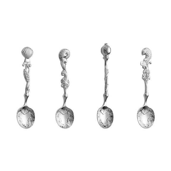 4Pcs Antique Coffee Dessert Spoon Ocean Theme Teaspoon Ice Cream Spoons