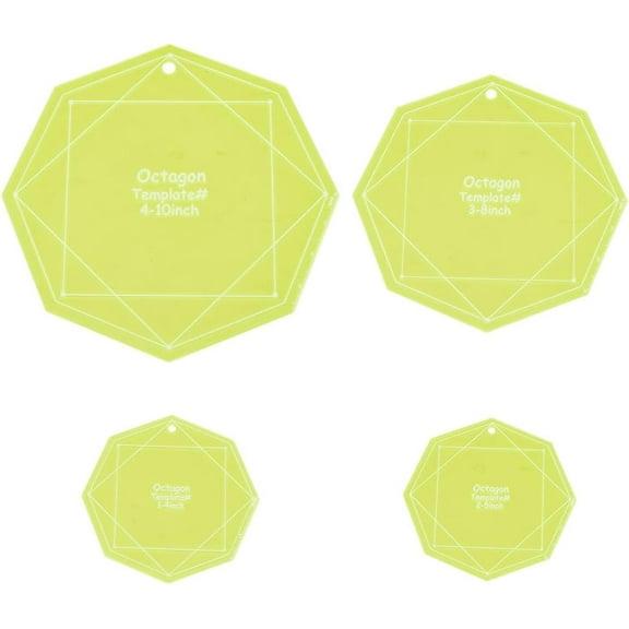 4Pcs Octagon Quilting Template Acylic Hand Sewing Template Green Sewing Patchwork Stencils Quilting Tools Quilting Rulers for DIY Precut Fabric Squares Shapes Cutting Clothing Colorful