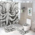 thumbnail image 1 of 4Pcs Old Octopus Shower Curtain Sets, Retro Nautical Map Ocean Animal Bathroom Set with Shower Curtain, Toilet Lid Rug, Non-Slip Rugs and Bath Mat Decor, 1 of 8