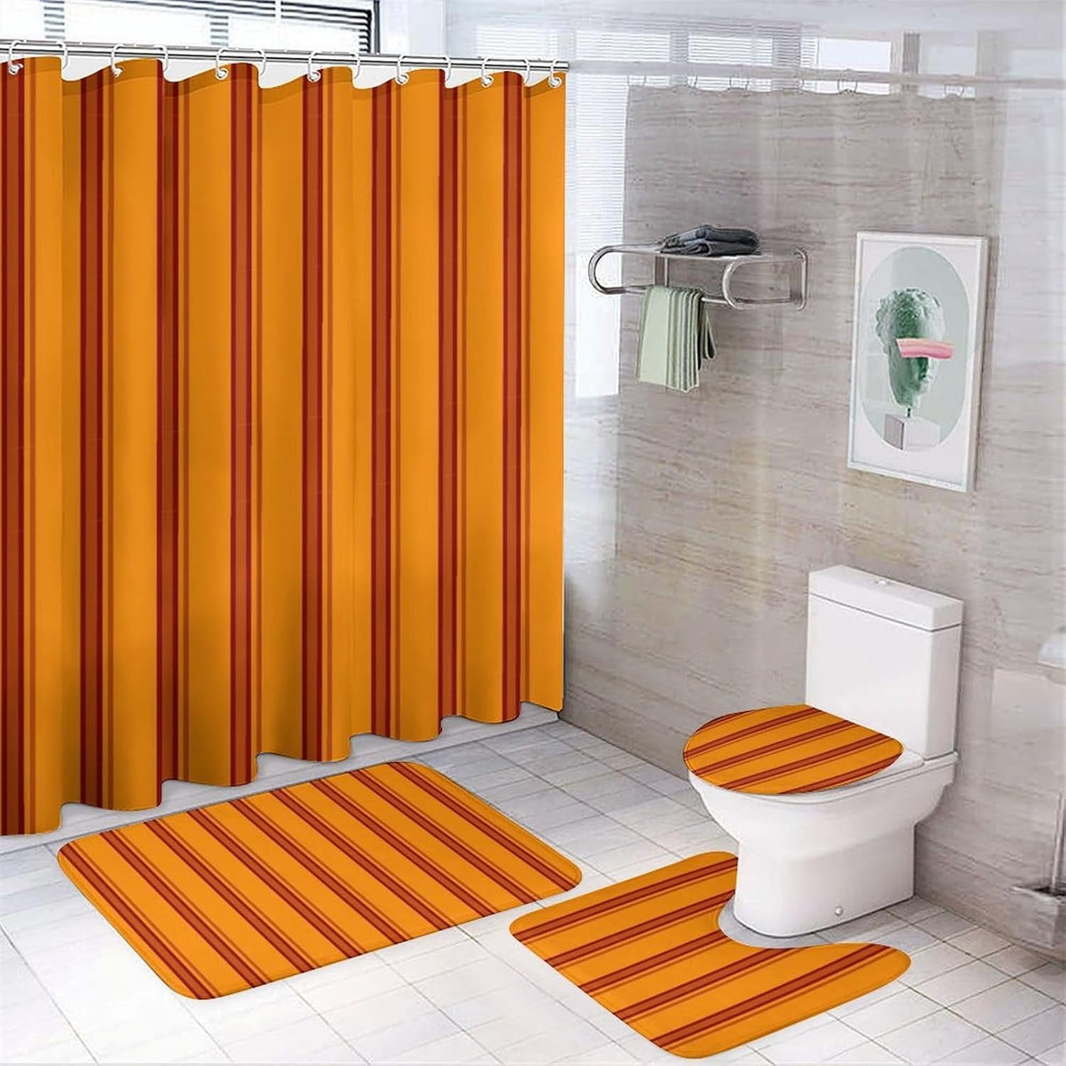 4Pcs Orange and Black Stripes Shower Curtain Sets, Bathroom Set Decor with  Non-Slip Bath Mat, Toilet Lid Rug and Contour Mat, 72 x 72inch - Walmart.com, image size:1500x1500