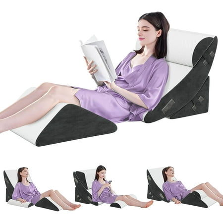 4Pcs Orthopedic Bed Wedge Pillow Set, Wedge Pillow for Sleeping, Adjustable Incline Elevated Memory Foam Wedge Pillow for Post Surgery, Snoring, Back, Leg Pain, Acid Reflux Relief
