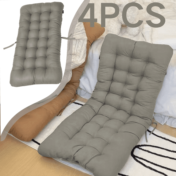 4Pcs Outdoor Chair Tufted Corduroy Cushion with Ties, Bulk, Fade Resistant Replacement Pads for Rocking Chairs and Patio Furniture