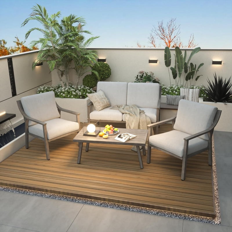 4Pcs Outdoor Conversation Sets with 2 Armchairs, 1 Loveseat & 1 Coffee Table, Patio Sectional Chat Set