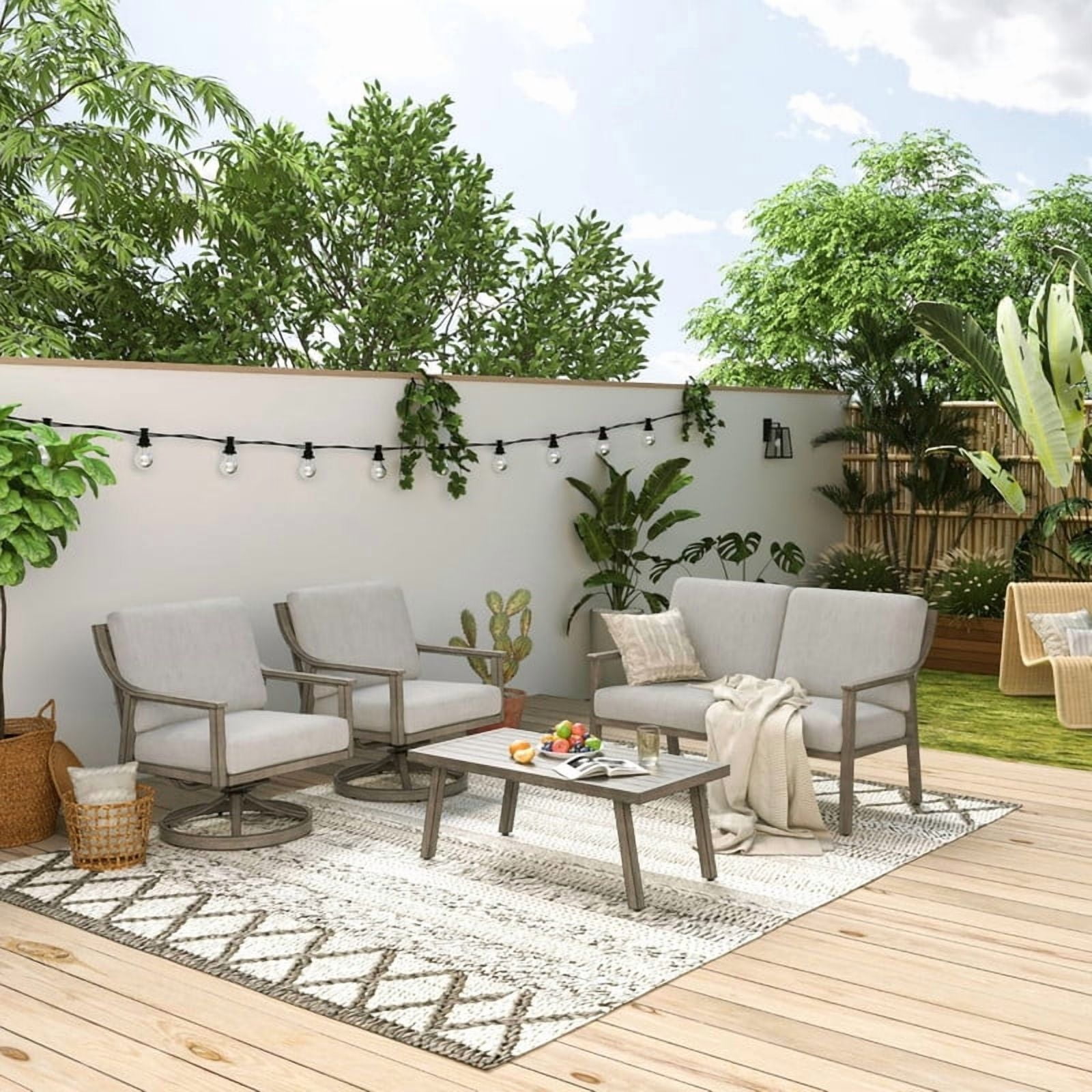 4Pcs Outdoor Conversation Sets with 2 Swivel Chairs, 1 Loveseat & 1 Coffee Table, Patio Sectional Chat Set