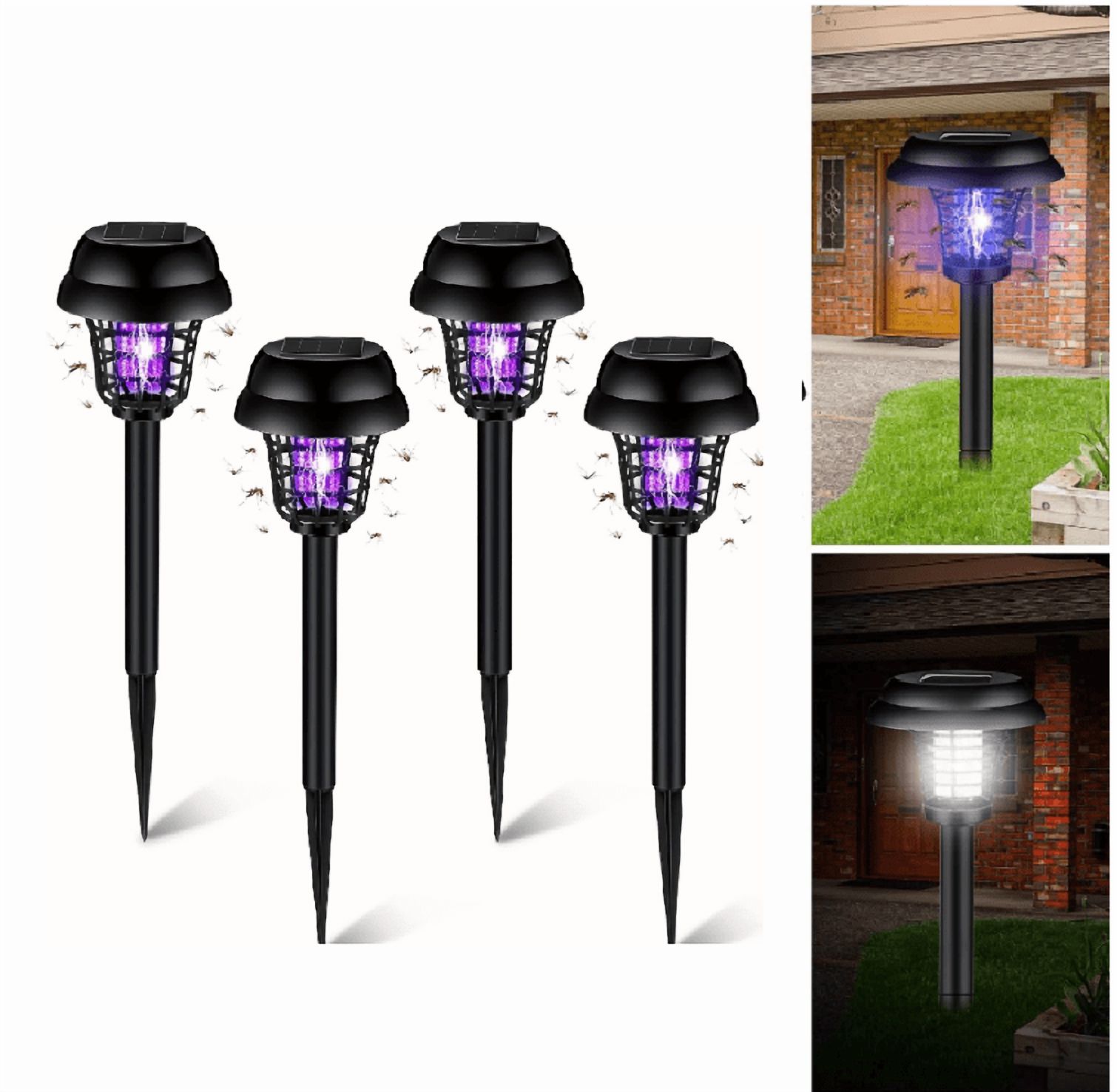 4Pcs Outdoor Solar Bug Zapper Repellent Lamp Stake Light, Effective Mosquito & Fly Killer for Yard Garden Camping