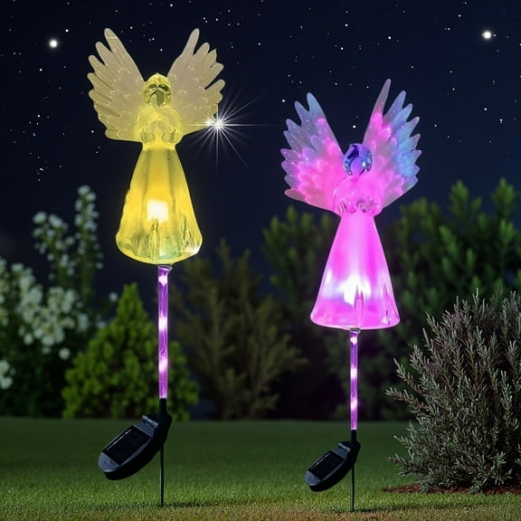 4Pcs Outdoor Solar Garden Lights, Solar Angel Decorative Lights, Color Changing LED Solar Outdoor Lights, Solar Stake Lights For Cemetery Grave Garden Patio Yard Lawn Decoration