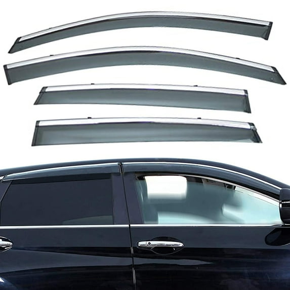 4Pcs Outside Mount Tape On/Clip On Type Smoke Tinted Sun/Rain Guard Vent Window Visors With Chrome Trim Compatible With 2012-2016 CRV All Models