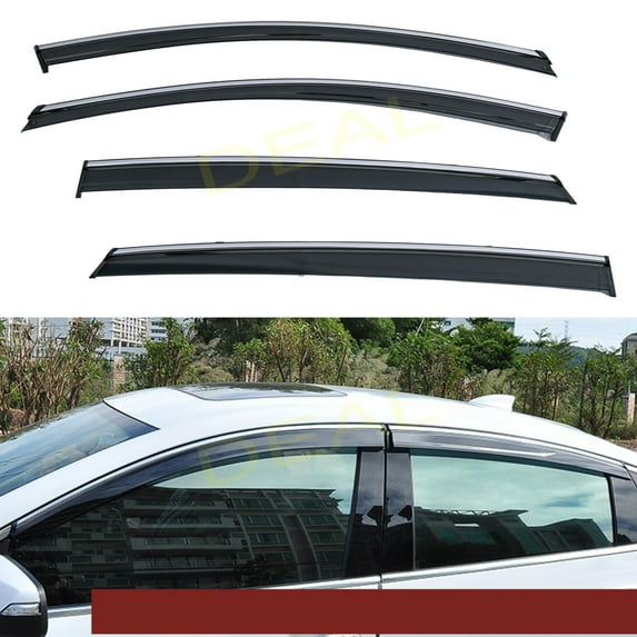 4Pcs Outside Mount Tape On/Clip On Type Smoke Tinted Sun/Rain Guard Vent Window Visors With Chrome Trim Compatible With 2016-2020 Malibu