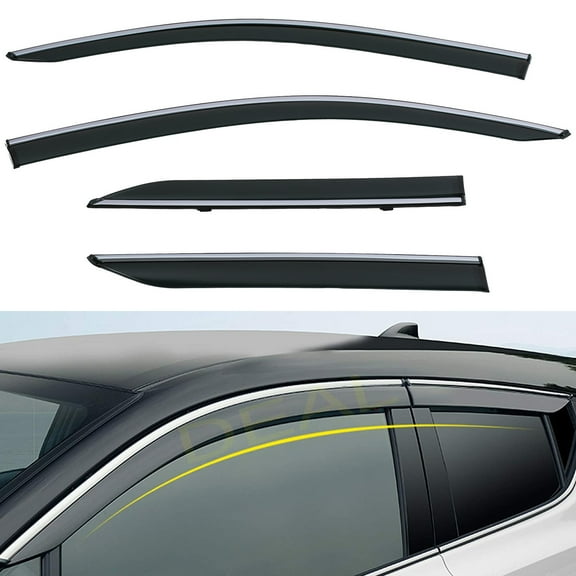 4Pcs Outside Mount Tape On/Clip On Type Smoke Tinted Sun/Rain Guard Vent Window Visors With Chrome Trim Compatible With 2017-2020 C-HR