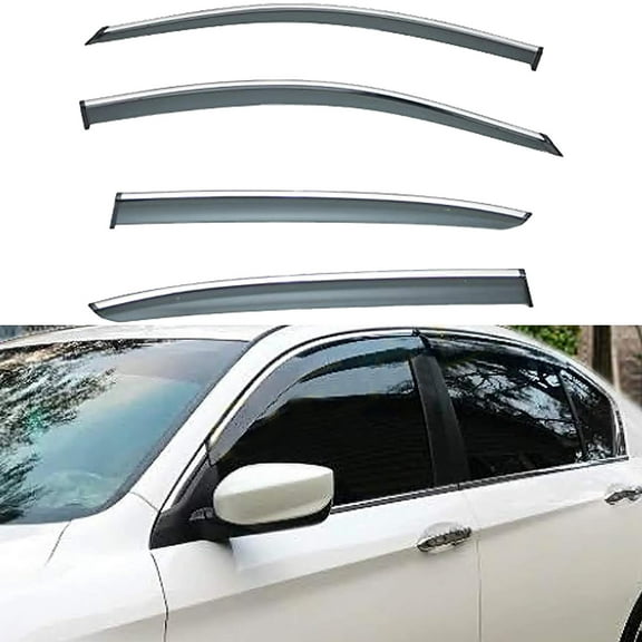 4Pcs Outside Mount Tape On/Clip On Type Smoke Tinted Sun/Rain Guard Vent Window Visors With Chrome Trim Compatible With 13-17 Accord 4-Door Sedan Only Fits select: 2013-2017 HONDA ACCORD