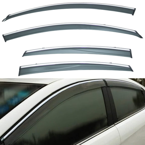 4Pcs Outside Mount Tape On/Clip On Type Smoke Tinted Sun/Rain Guard Vent Window Visors With Chrome Trim Compatible With 2013-2018 Altima 4-Door Sedan Only