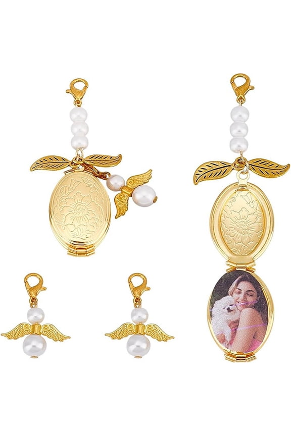 4Pcs Oval Bouquet Locket Alloy Wedding Bouquet Picture Frame Bouquet Charms Oval Bride Photo Pendants
