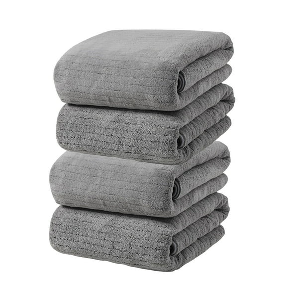 4Pcs Oversized Velvet Bath Towel For Adult Daily Use At Home Skin-Friendly Absorbent Dry Hair Towel Beach Towel Strip Patterned Bath Towel 29.5×13.8 inches
