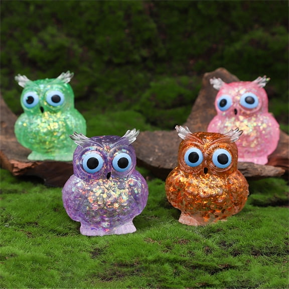 4Pcs Owl Squishy Toys, Glitter Sensory Stress Balls for Anxiety Relief, Sugar Squishy Balls Fidget Toys for Adults, Owl Sugar Ball for Party Favors Goodie Bags Stuffer