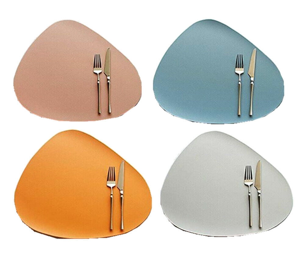 4Pcs PU Leather Oval Placemats Table Mats Set Wedge Coasters Dinner