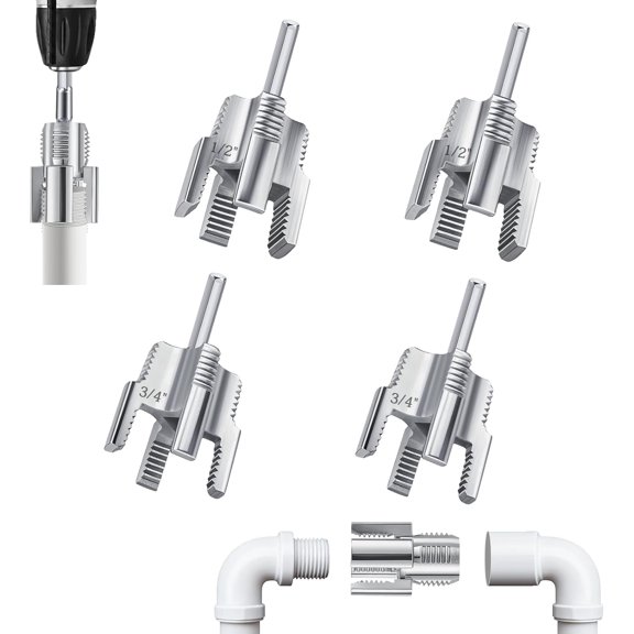 4Pcs PVC Pipe Threader, Dual-Function Pipe Thread Cutting Tool, Pipe Tapping and Threading Tool, 1/2" 3/4" Dies, Electric Drill Compatible for PVC PPR Repair