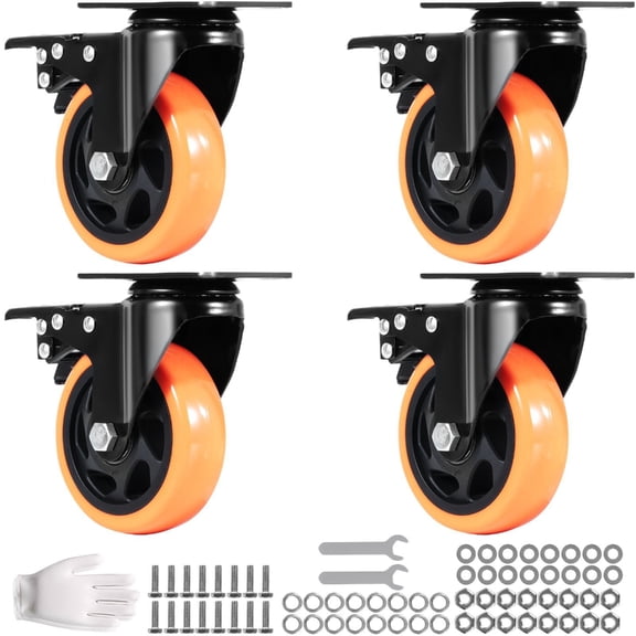 4Pcs PVC Quiet Wear Swivels Caster with Brakes PVC Casters with Locking Brake Suitable for Furniture