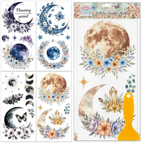 4Pcs PVC Waterproof Decorative Stickers Self Adhesive Decals for Furniture Decoration Moon 300x150mm
