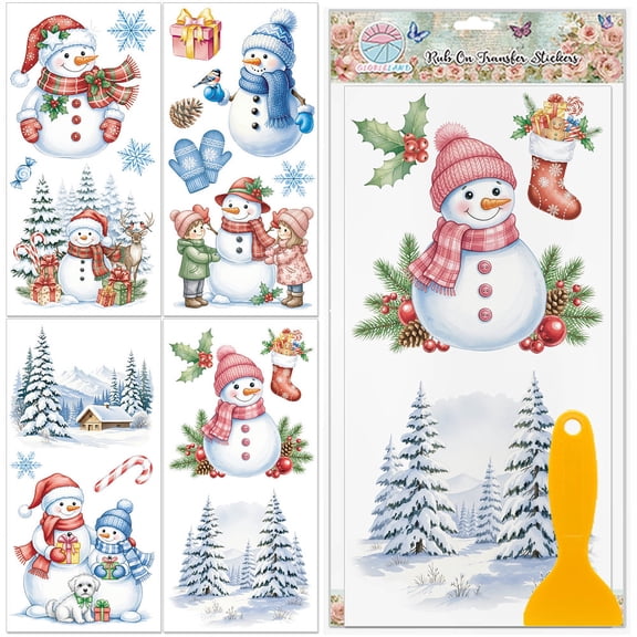 4Pcs PVC Waterproof Decorative Stickers Self Adhesive Decals for Furniture Decoration Snowman 300x150mm