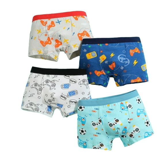 4Pcs/Pack Little Boys Boxers Shorts Cartoon Animal Print Soft Breathable Elastic Cotton Boyshort Panties