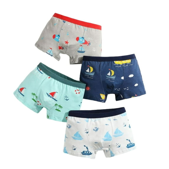 4Pcs/Pack Little Boys Boxers Shorts Cartoon Animal Print Soft Breathable Elastic Cotton Boyshort Panties