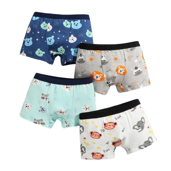 4Pcs/Pack Little Boys Boxers Shorts Cartoon Animal Print Soft Breathable Elastic Cotton Boyshort Panties