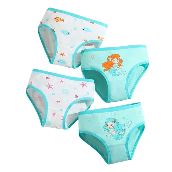 4Pcs/Pack Little Girls Underwear Briefs Panty Cartoon Pattern Soft Breathable Elastic Cotton Girls Briefs