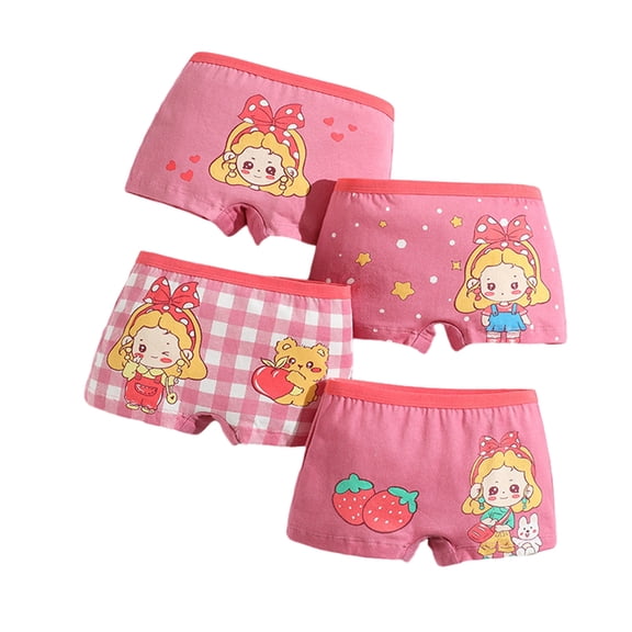 4Pcs/Pack Little Girls Underwear Briefs Panty Cartoon Pattern Soft Breathable Elastic Cotton Girls Briefs