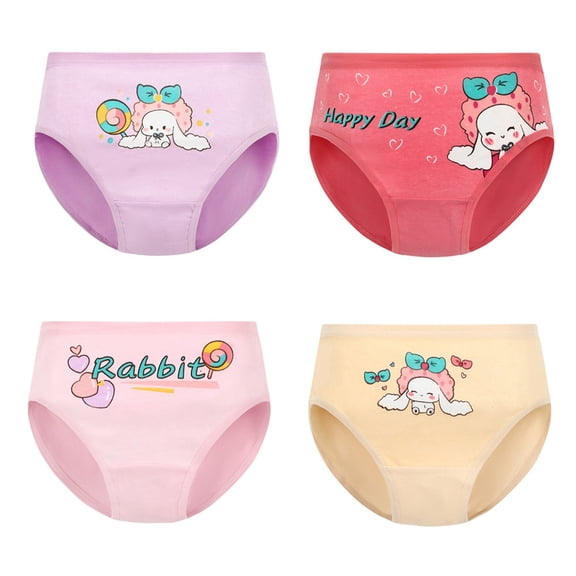 4Pcs/Pack Little Girls Underwear Briefs Panty Cartoon Pattern Soft Breathable Elastic Cotton Girls Briefs