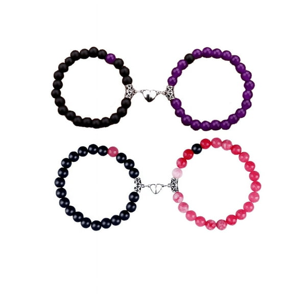 4Pcs Pairing Friendship Bracelet Heart Shaped Power Stone Beading Lover Relationship Bracelet Valentine's Day Gift For Girlfriend Boyfriend Clothing Accessories