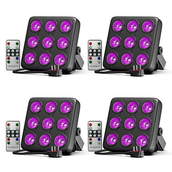 4Pack Par Lights,RGBW 9 LED Square DJ Stage Effect Lighting with Remote Controller 8CH DMX512 for Party KTV
