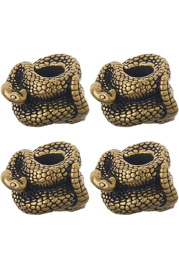 4Pcs Paracord Beads Knife Lanyard Beads Snake EDC Charm Bead Bronze Brass Large Hole European Bead for DIY Knife Lanyard Keychain Bracelet Hole: 6mm