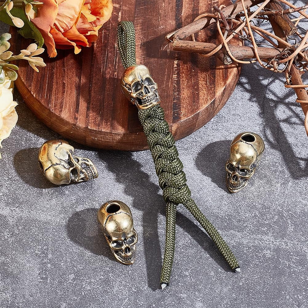 4Pcs Paracord Beads Skull Knife Lanyard Bead Metal Skeleton Head