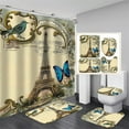 thumbnail image 1 of 4Pcs Paris Eiffel Tower Pink Shower Curtain Sets Bathroom Set Decor with Non-Slip Rugs Bath U-shaped Mat Toilet Lid Cover Waterproof Valentine Bathroom Curtains Shower Set with 12 Hooks, 1 of 7