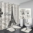 thumbnail image 1 of 4Pcs Paris Eiffel Tower Shower Curtain Sets Bathroom Set Decor with Non-Slip Rugs Bath U-Shaped Mat Toilet Lid Cover Waterproof Vintage Word Art Bathroom Curtains Shower Set with 12 Hooks, 1 of 7