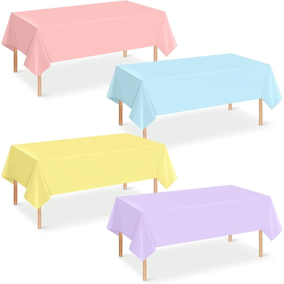 4Pcs Pastel Plastic Tablecloths, Disposable Rectangle Table Covers, Mix Colors, 54 x 108 Inch, Perfect for Baby Shower, Bridal Shower, Wedding, Easter, Birthday, and Party Decorations