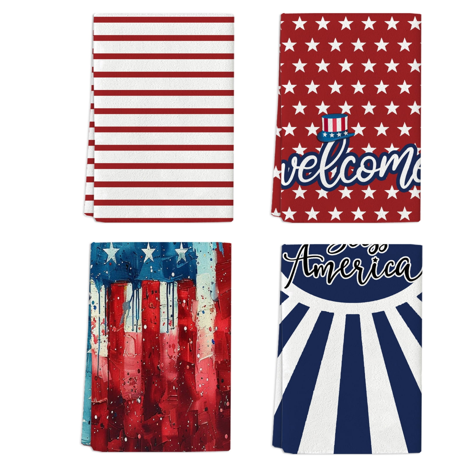 4Pcs Patriotic Hand Towels Retro Vintage American USA Flag Bath Towel